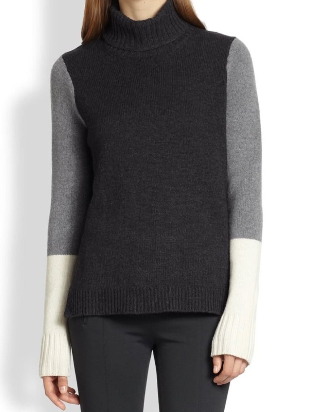 VINCE Women's Tri Color Block Turtleneck Sweater in Charcoal Size XS
